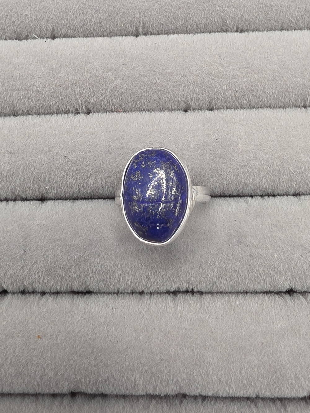 Lapis Lazuli Oval Silver Plated Ring Size 6 1/4 - Blue Stone Women's Jewelry